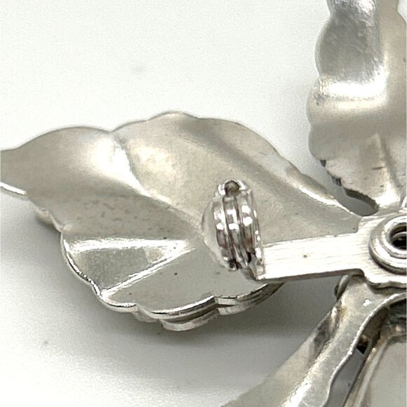 Vintage Silve Tone Brooch & Pendant Orchid With Purple & Clear Rhinestones - Picture 7 of 11